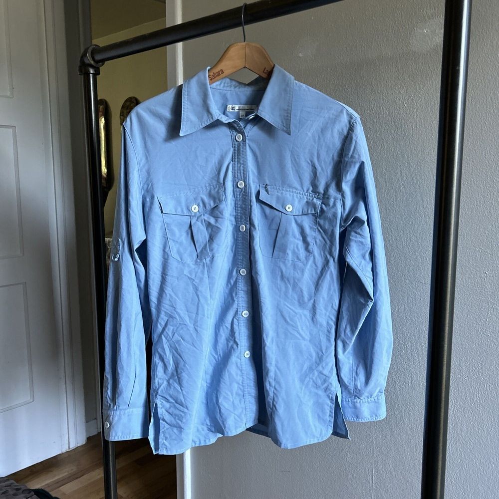 Tilley‎ Mens Button Down Shirt Long Sleeve Chest Pockets Blue Small Workwear